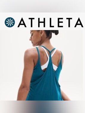(2) Athleta White and Teal Crossback Tank Tops - Women's Active Tank